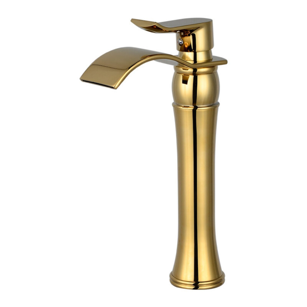 Basin Faucet Gold Finish, Bathroom Sink Faucet, Singlehandle, 1Hole Mount, Waterfall Spout, Hot Cold 9105992267811