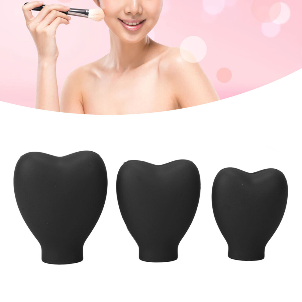 3pcs Silicone Heart Makeup Brush Cover for Women Girls Black