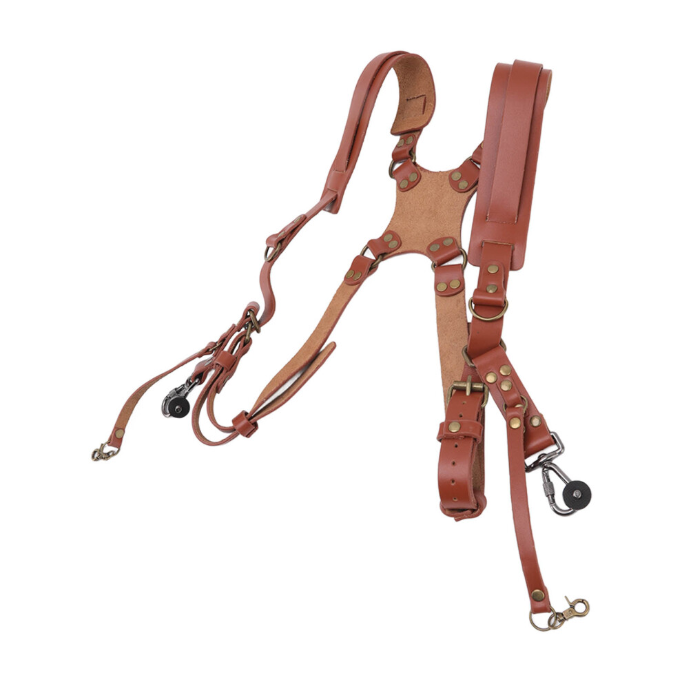 Comfortable Dual Camera Strap 2-Camera Leather Harness Brown