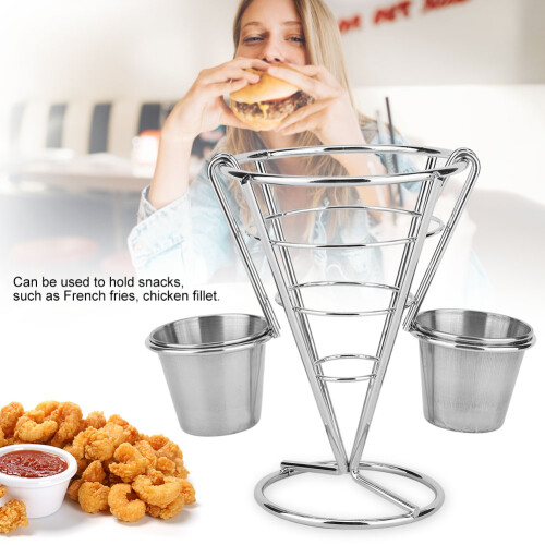 French Fries Display Cone Stand Double Cup Snack Baskets Buffet Durable Plastic 2