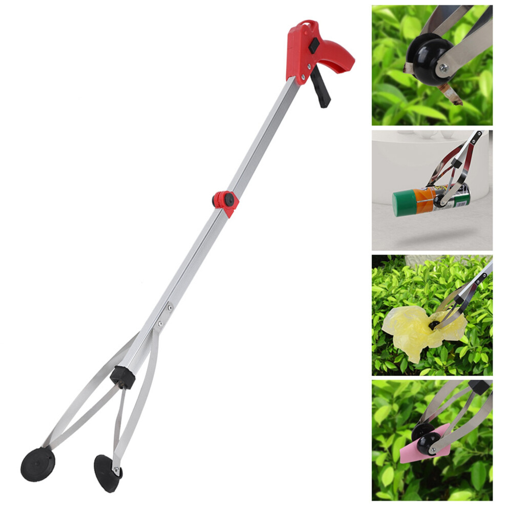 Garbage Picker Folding Trash Grabber for Garden Leaves Waste Pick Up(Red handle)