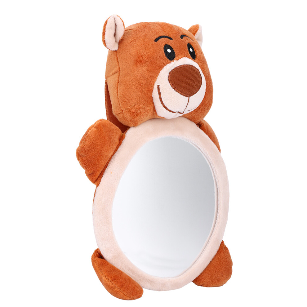 Educational Plush Toy Car Mirror with Cartoon Bear Pattern for Newborn Baby