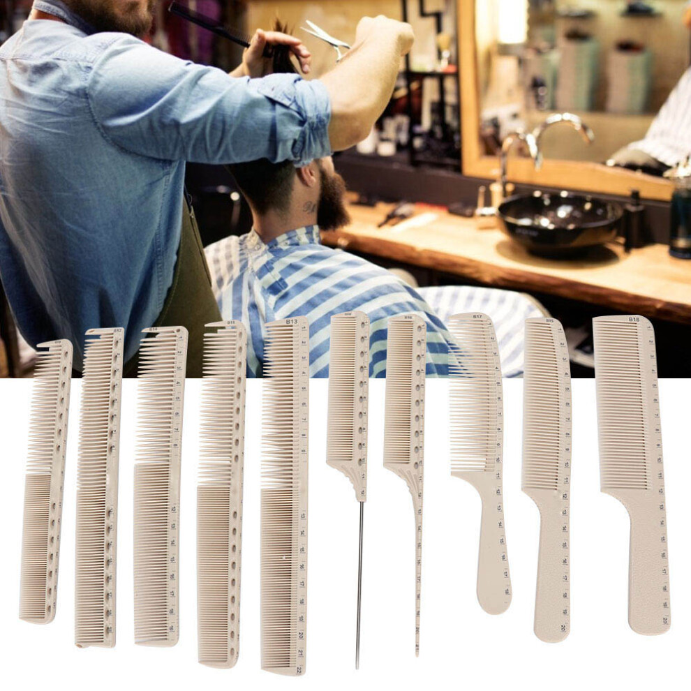 10Pcs Carbon Fiber Hairdressing Combs with Measure Scale, Beige