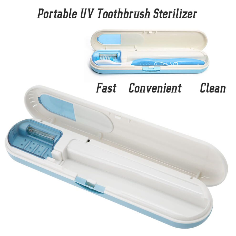 Blue Compact Uv Toothbrush Sterilizer Auto Clean Battery Operated