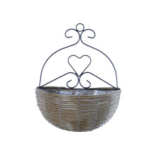 Metal Hanging Planter Woven Wall Hanging Basket with Liner Rustic Wall Plant Holder for Seasonal Displays