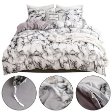 3Pcs Marbled Bedding Set EU Double Size White Polyester Pillowcase Quilt Cover
