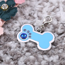 Dog Cat Blue Alloy Bone Shape Pet ID Tag Animal Name & Contact Info Pendant