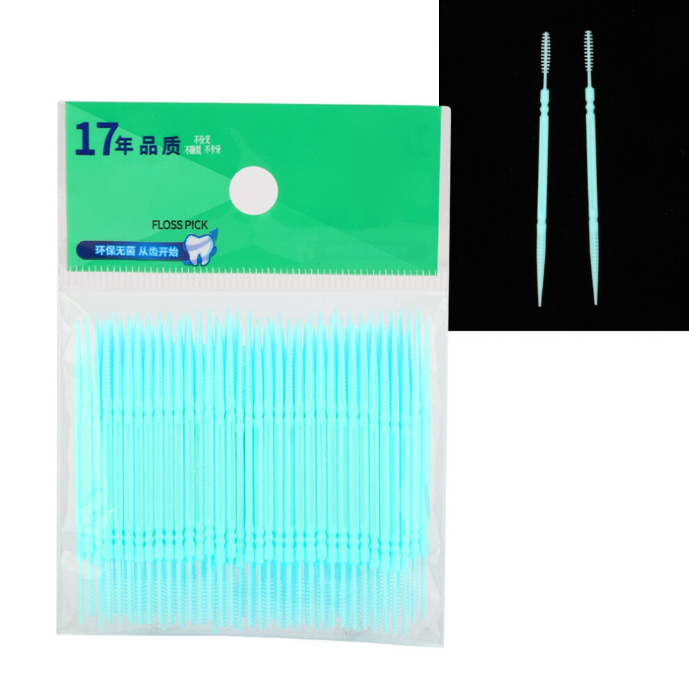 100pcs Green Double Head Teeth Cleaning Toothpicks Oral Care Floss Picks