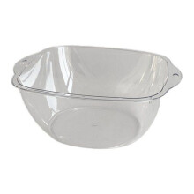 Disposable Clear Plastic Bowl With Chic Swirl Pattern Tamper Alert Hinge System Leak Resistant Design For Food Serving And Personal Care Multiple Purp