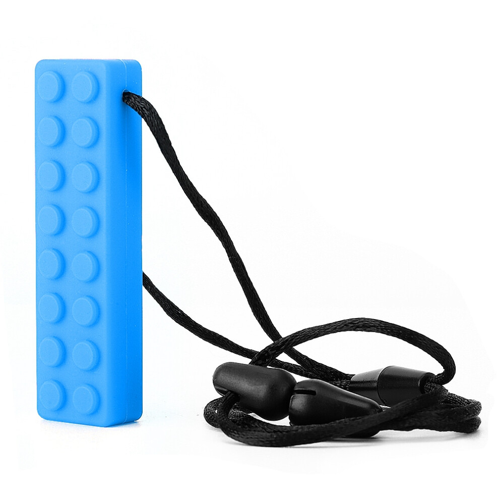 Building Block Chew Necklace In - Oral Sensory Toy For Kids And Toddlers Blue