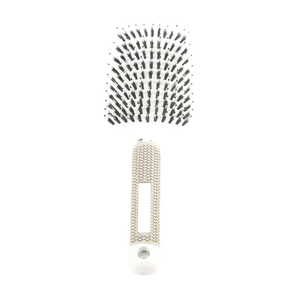 Unisex White Arched Hair Comb For Scalp Health With Massage Bristles & Nylon