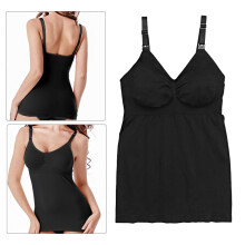 Black XL Seamless Cotton Maternity Nursing Tank Top with Detachable Pads