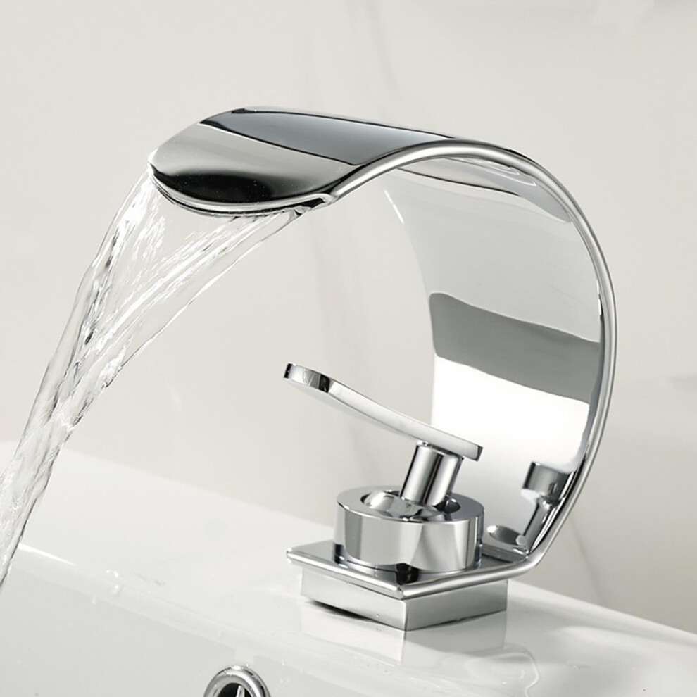 Waterfall Basin Mixer Tap Curved Singlehandle Sink Taps For Bathroom Stainless Steel Hot And Cold Chrome 9067246959425