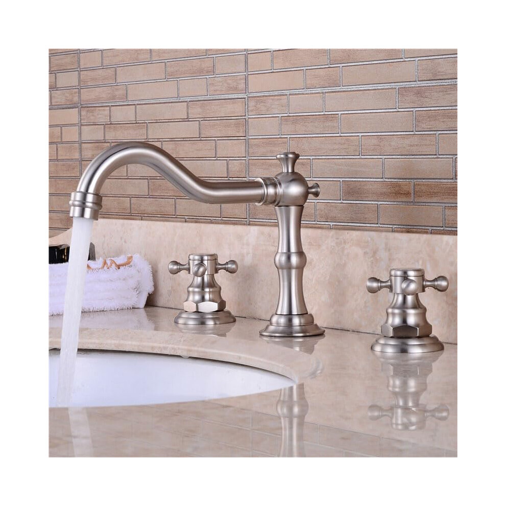 Bathroom Sink Mixer Taps 3Hole 2Handle Vintage Basin Taps Brass Brushed Finish 9067246959906