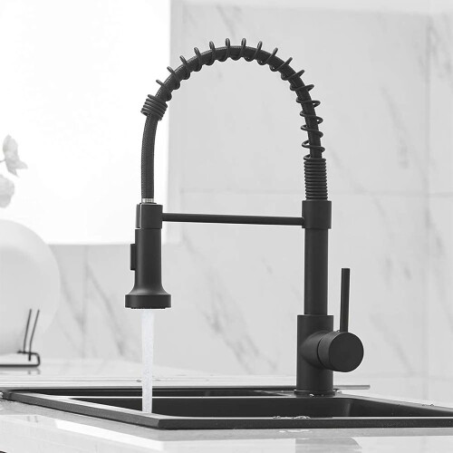 Kitchen Faucets Solid Brass Single Handle PullDown Sprayer Arc Brushed Gold Color Kitchen Sink Faucet 1