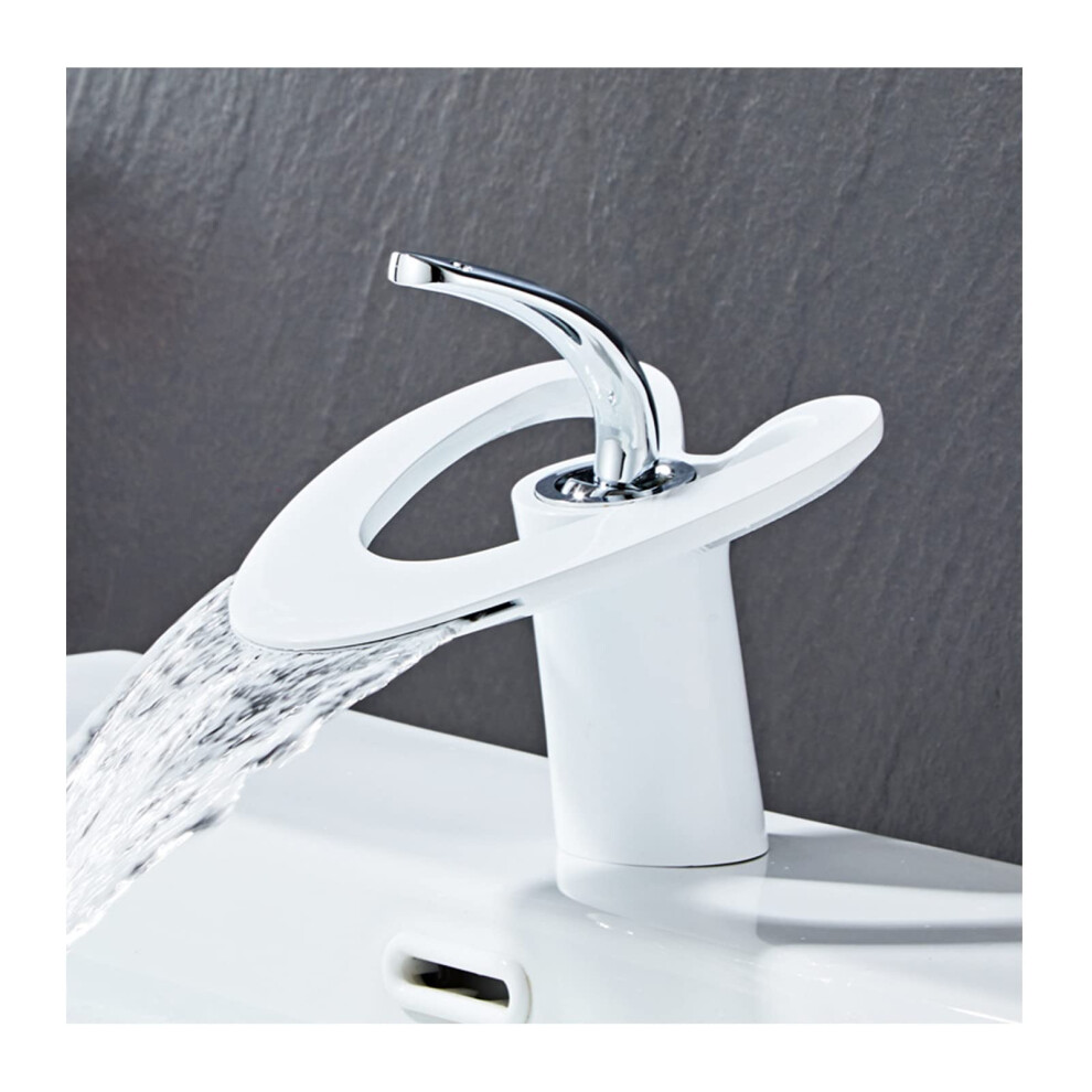 Waterfall Bathroom Sink Faucet Heartshape Solidbrass Basin Deck Mount Singlehandle Faucet White Gold Or White Silver 9067246960452