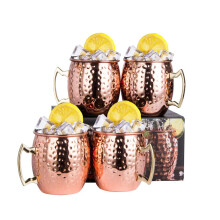 Set van 4 Moscow Mule-mokken, handgemaakt in traditioneel design, van puur massief koper, herbruikbaar en voedselveilig.