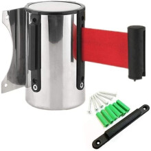 Barrier Belt Retractable Queue Barrier, WallMount Red Ribbon, 3m Length for Museum, Factory, Cinema