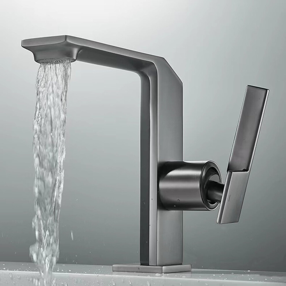Waterfall Taps For Bathroom Sink Basin Mixer Tap Single Handle Waterfall Basin Sink Mixer Tap Hot And Cold, Gun Gray 9105992272358