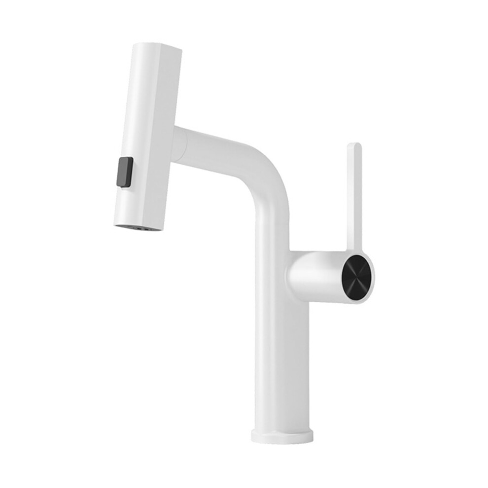Pull Out Bathroom Mixer Basin Tap Waterfall Singlehandle Twomode Spray White 9067246960629