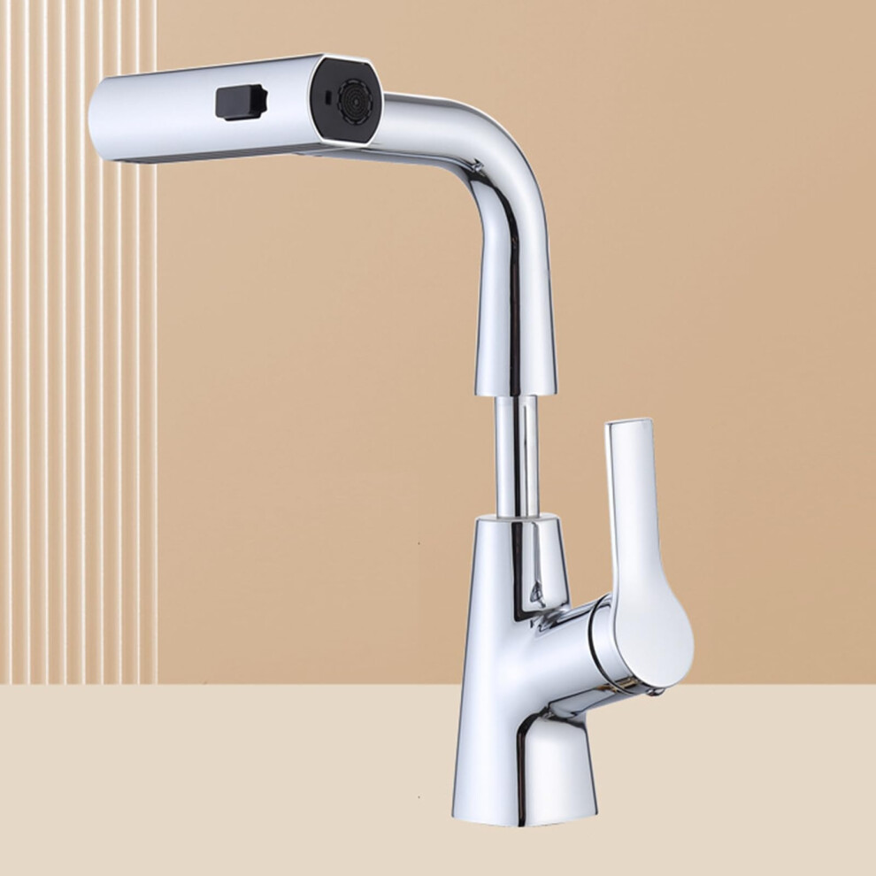 Waterfall Bathroom Tap Pullout Basin Tap 2Mode Single Lever Chrome Finish Liftable Basin Tap For Bathroom Sink 9067246961060