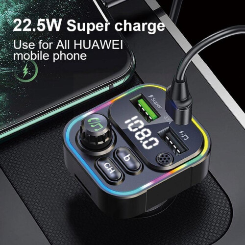 (B) Multifunctionele autolader met Bluetooth, MP3-speler, snellaadfunctie, luidspreker, 2