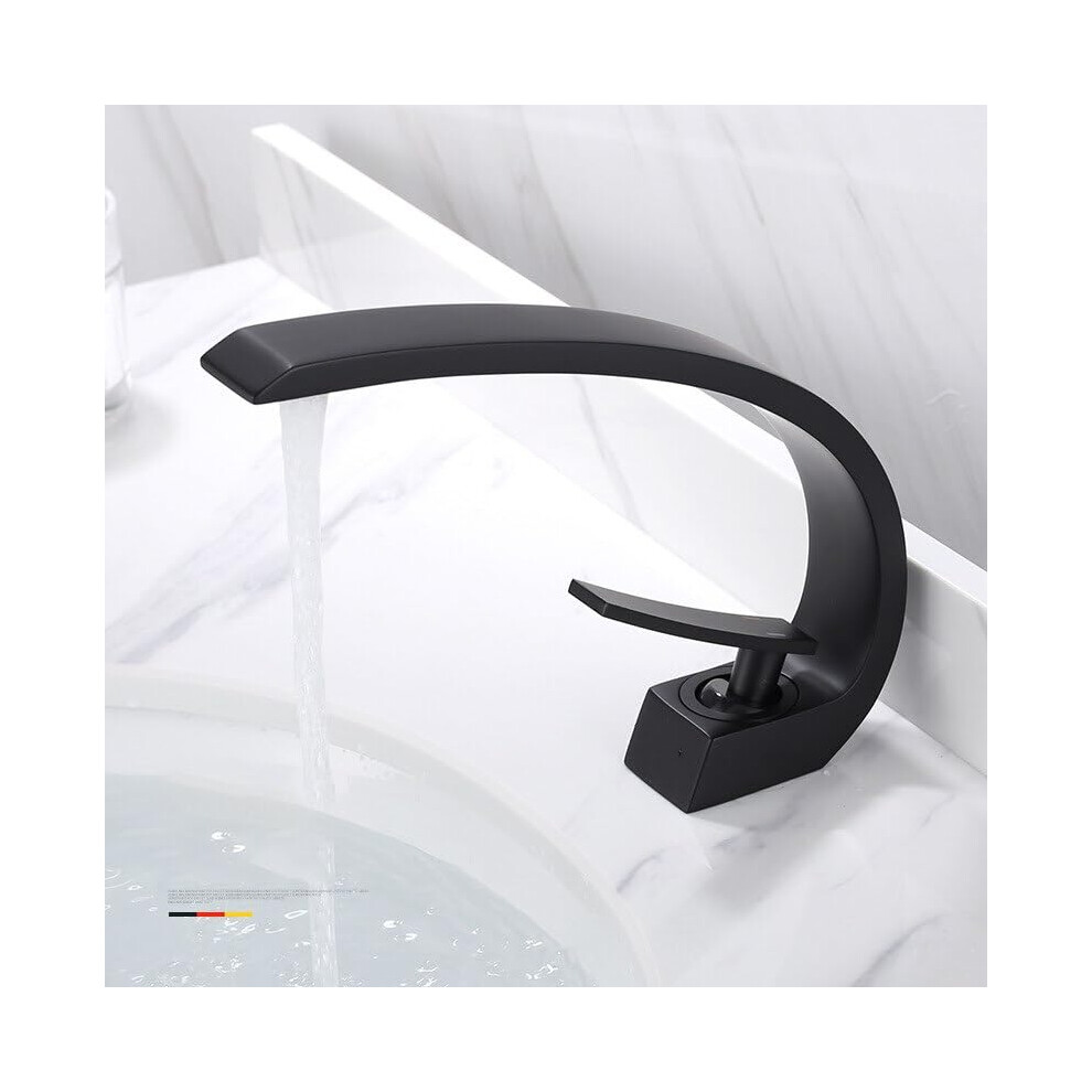 Bathroom Basin Faucet Arc Waterfall Deck Mount Single Handle Cold Hot Water Mixer Matte Black 9067246961244