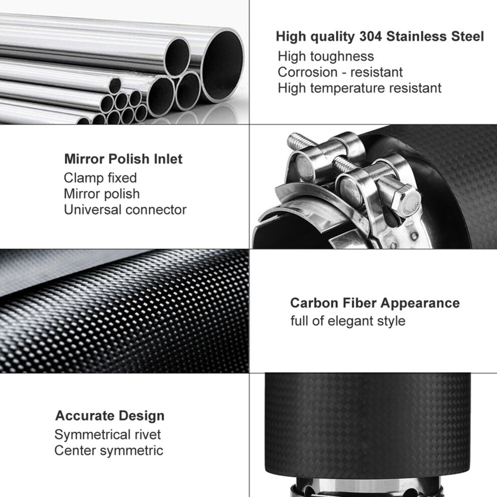 Carbon Fiber Style Car Exhaust Muffler Tip 54-76Mm Black 4641363190203