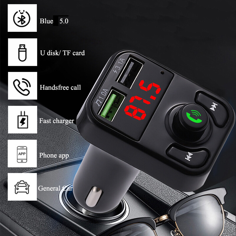 Transmetteur FM Bluetooth Pour Voiture - Double USB, écran LED, Mains Libres - Bluetooth 5.0 - 2
