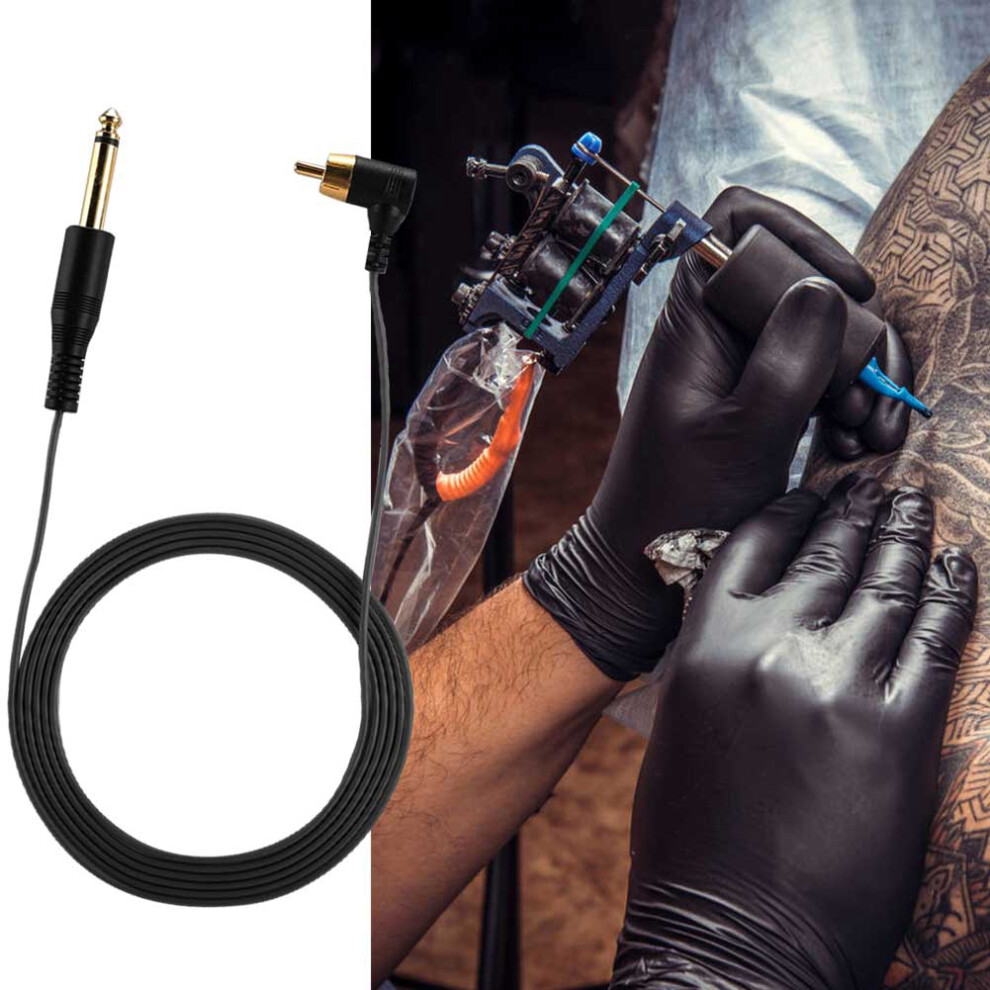 Tattoo Machine RCA Clip Cord with Right Angle for Power Supply (Black)