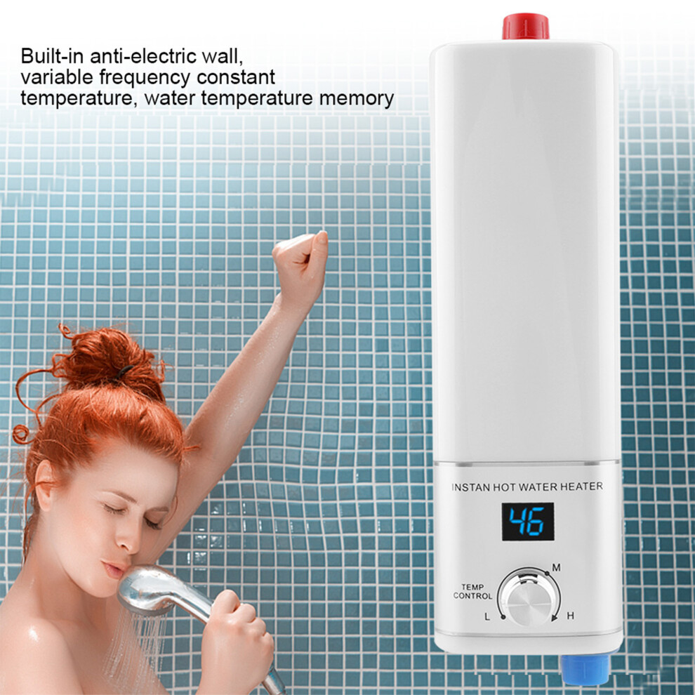 White 5500W 220V Mini Instant Hot Water Heater, 12.6X3.5x2.4in,