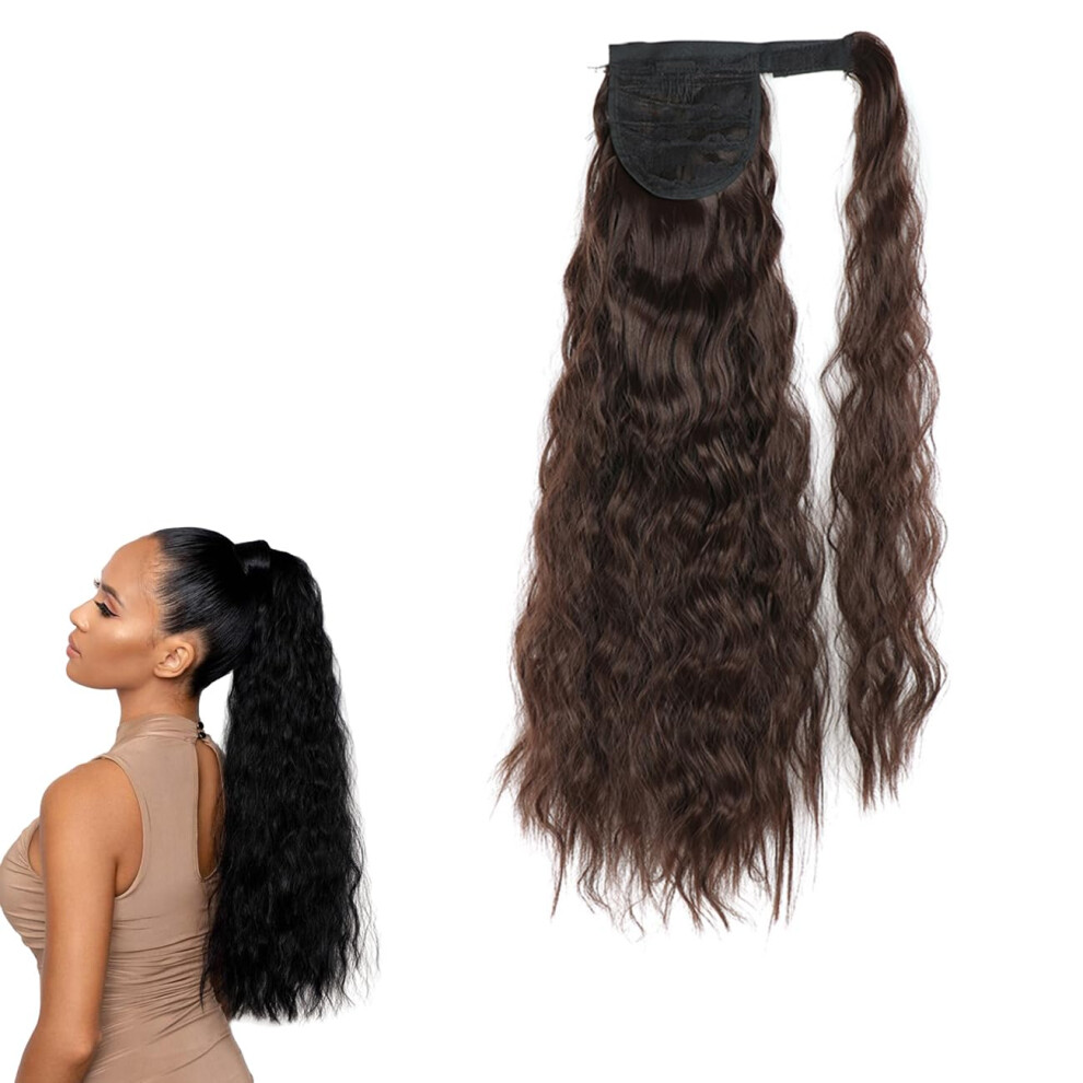 Unisex Ponytail Extension Clipin, 22Inch Long Corn Wave Wraparound, Long Wavy Curly Synthetic Hairpiece For Women