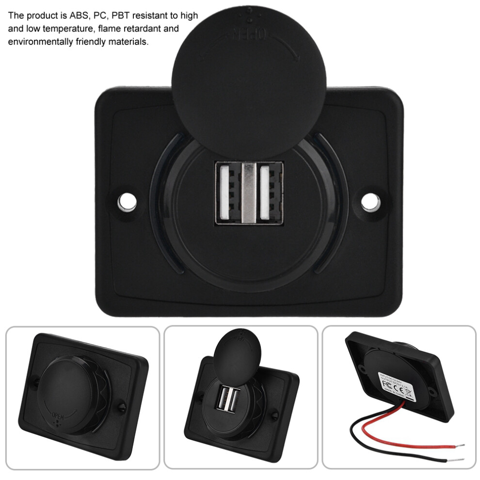 12V Dual Usb Car Charger Outlet 3.1A Waterproof Abs Led Socket Black 4611363201711