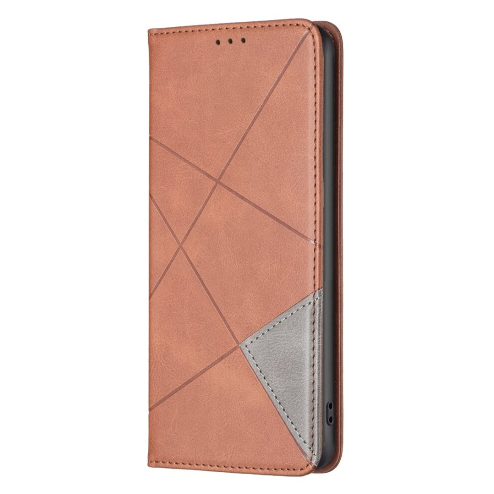 4G Case Leather Flip Wallet Card Slots Rhombic Bumper Magnetic Clasp Kickstand Brown 9105992275755