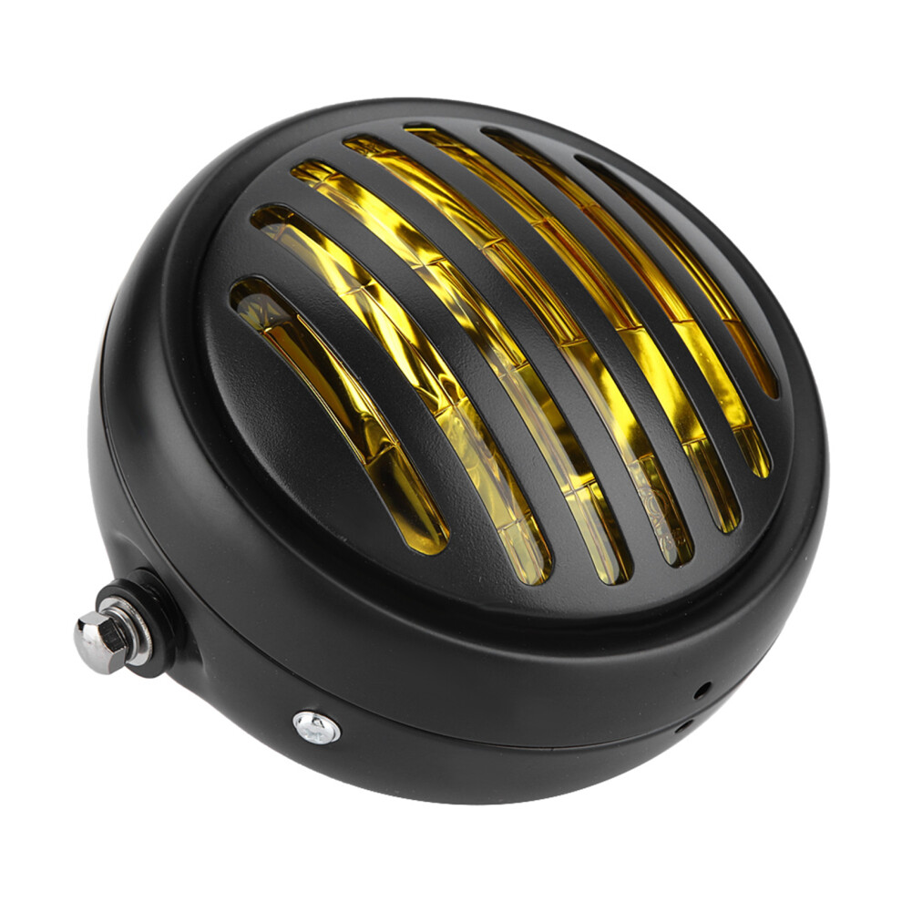Universal 5.75In Metal Motorcycle Headlight With Lens, 35W Black/Yellow 7901363211634