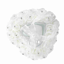 Heart Shaped White Ring Pillow with Rhinestones for Weddings