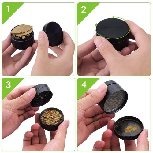 Processore di spezie portatile, macinatura uniforme e facile utilizzo, elegante design a 4 pezzi nero con coperchio magnetico resistente per una 1