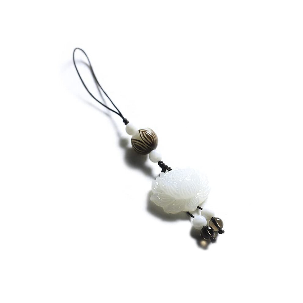 Phone Charm Jade Lotus Decorative Pendant Phone Lanyard Strap Keychain Hanging String White 9067246965747