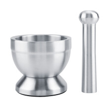 Food Prep Stainless Steel Mortar Pestle with Lid for Garlic Beans and Spices