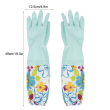 Green Velvet Latex Dishwashing Gloves Waterproof Stain-Resistant 49*12.5cm
