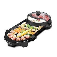Electric Grill Multifunctional Indoor Shabu Shabu Pot Teppanyaki Grill With Divider Dual Temperature Control 25 People