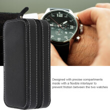2Grids Reise-Uhrenbox PU-Leder Reißverschluss-Organizer für Uhren schwarz