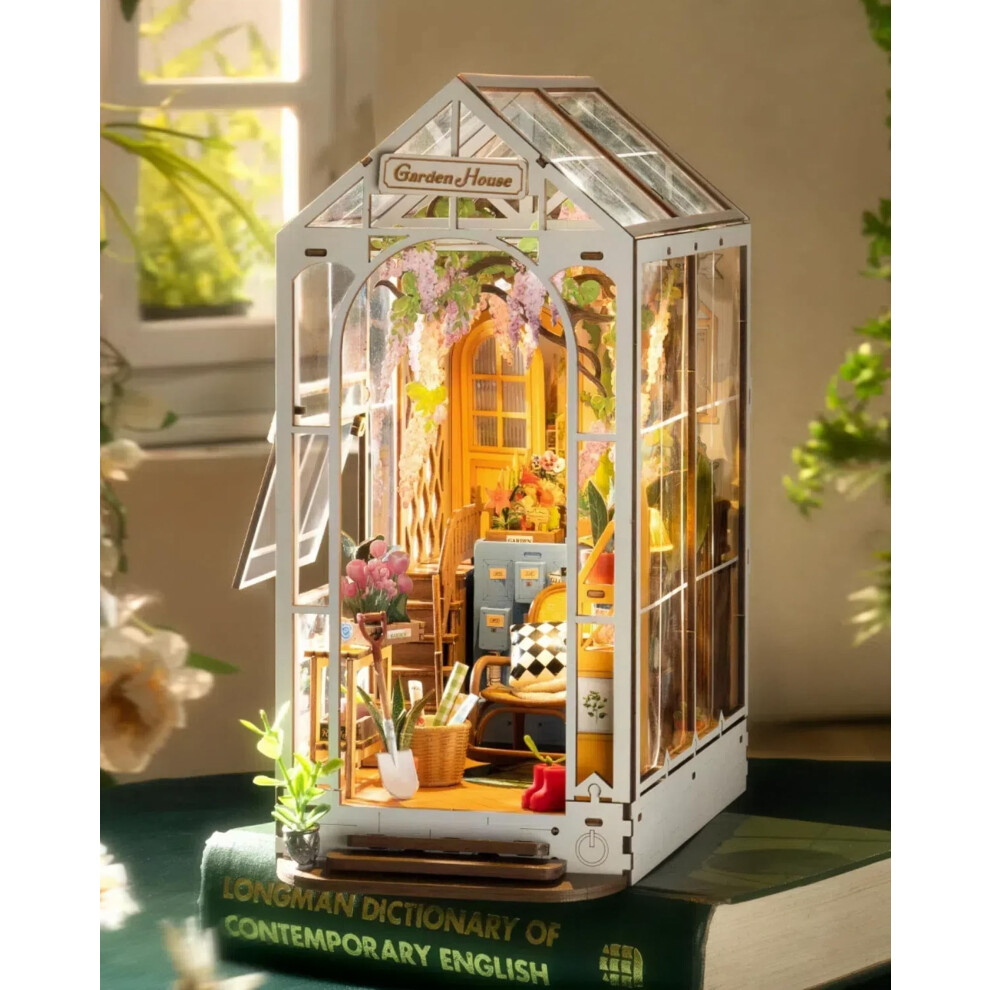 Rolife Book Nook Kits for Adults DIY Miniature Kit with LED Light for Desk Library Bookshelf Decoration 3D Wooden Puzzle Greenhouse Booknook Model-image-OPC-PMXTZZV-NEW