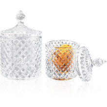 Elegant präglat glas, klar 300 ml och 600 ml, förvaringsorganisatör i fasetterad kristallburk, perfekt för nötter och godis, smyckeskrin, kök