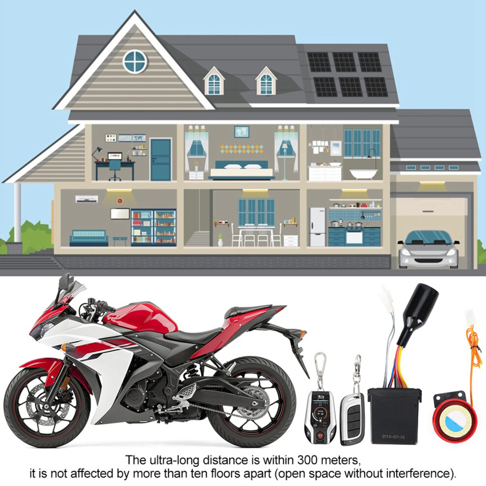 Anti-Theft Motorcycle Alarm: 2-Way Remote 105-125Db Horn System 9481363229658