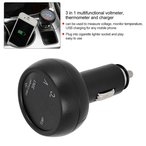 3-in-1 KFZ-Ladegerät 12V/24V USB-Voltmeter Schwarz 2