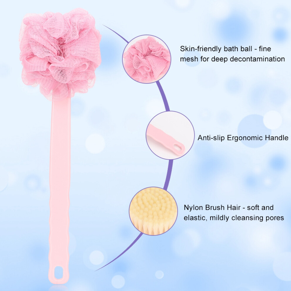 Shower Body Brush with Long Handle Mesh Sponge Comfortable Grip & Hang Hole