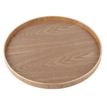 Runde Servierplatte aus Massivholz, nachhaltig, robust und umweltfreundlich, mit erhöhtem Rand, auslaufsicher, ideal für Tee oder Kaffee.