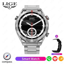 (Zilverkleurige stalen band) 2025 NFC ECG PPG Bluetooth Call Smartwatch GPS Tracker Activiteitsarmband