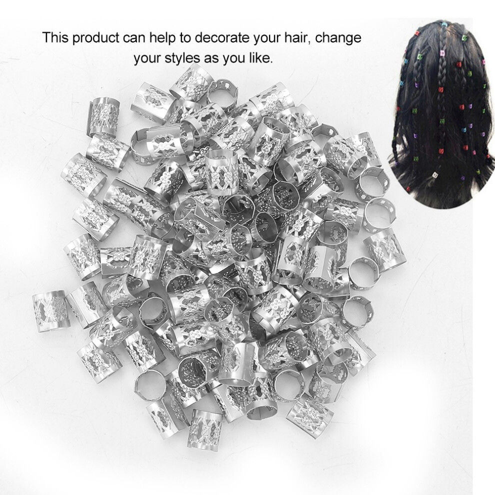 Unisex Silver Hair Braid Beads Rings Cuff 100Pcs Adjustable Hair Decoration Tool